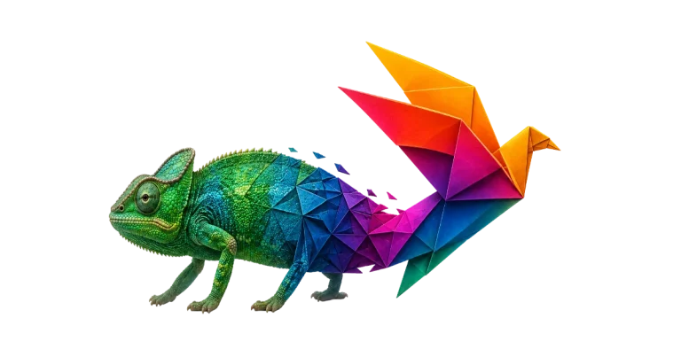 caméléon et oiseau en papier pour illustrer la capacité des entreprises à faire face au shift