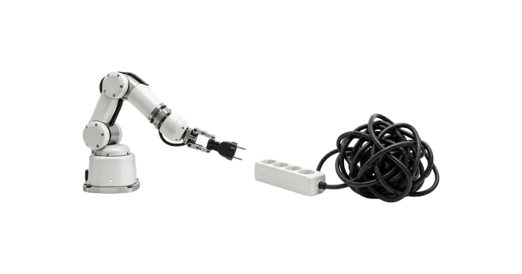 robotic arm looking at plug it self proving its AI readiness