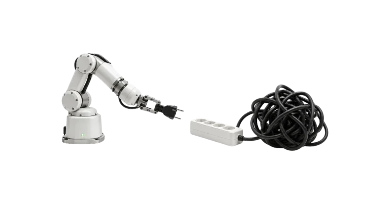 robotic arm looking at plug it self proving its AI readiness